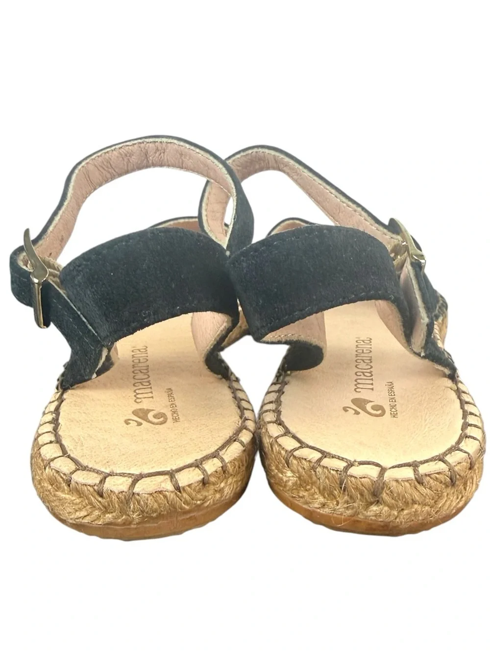 Macarena Handmade Spain Black Suede Closed Toe Espadrille NWOT Ankle Strap 38